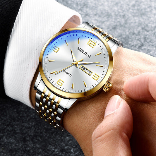 Swiss Style Men’s Quartz Watch – Waterproof, Luminous, Calendar