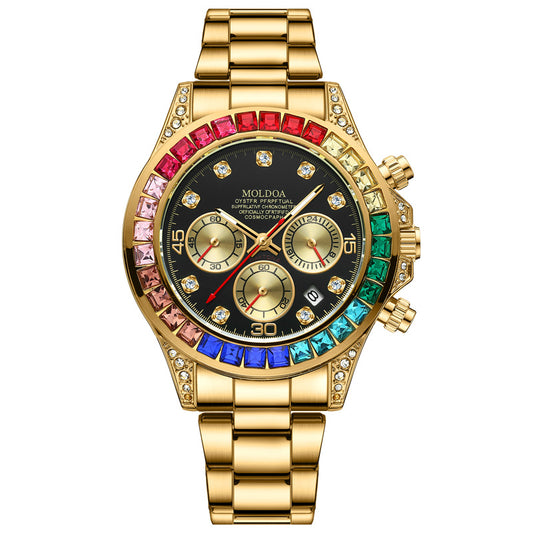 Men’s Mechanical-Look Quartz Watch – Skeleton Dial, Rainbow Finish, Waterproof